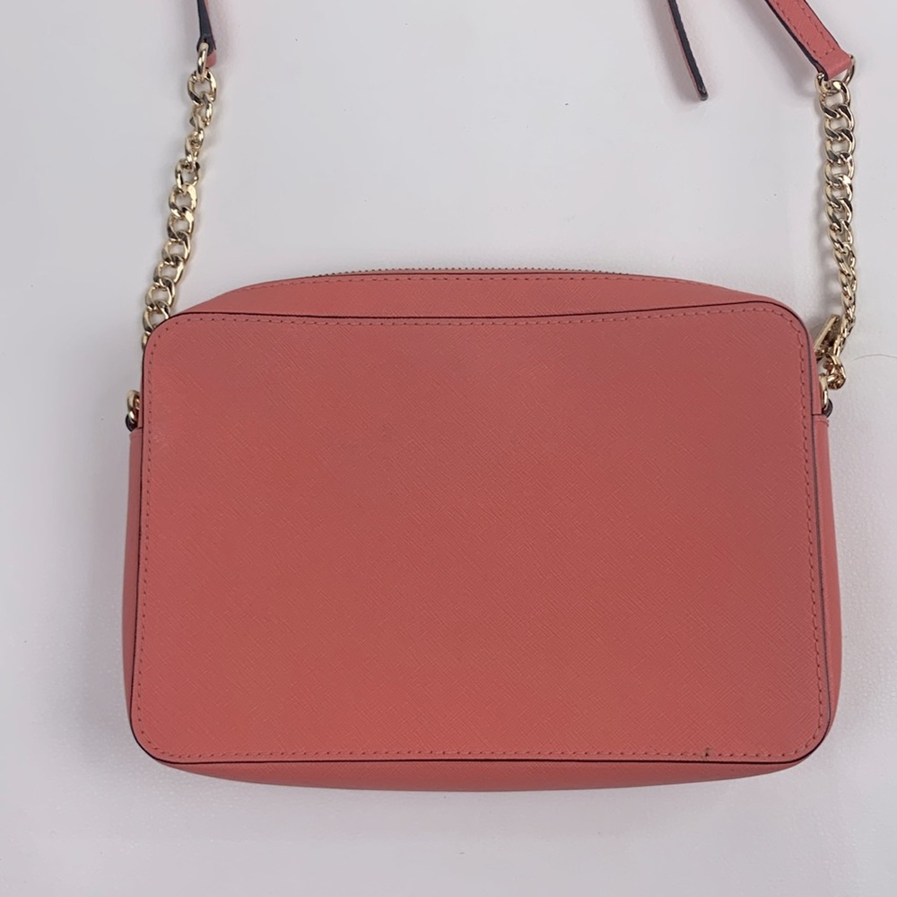 Michael Kors Pink Coral Crossbody Bag Gold chain strap Zip close MK shoulder bag - Picture 4 of 16